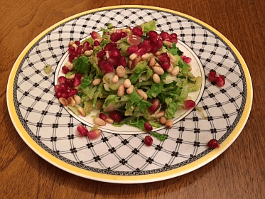 Brussels Sprouts Salad with Pine Nuts and Pomegranate Seeds