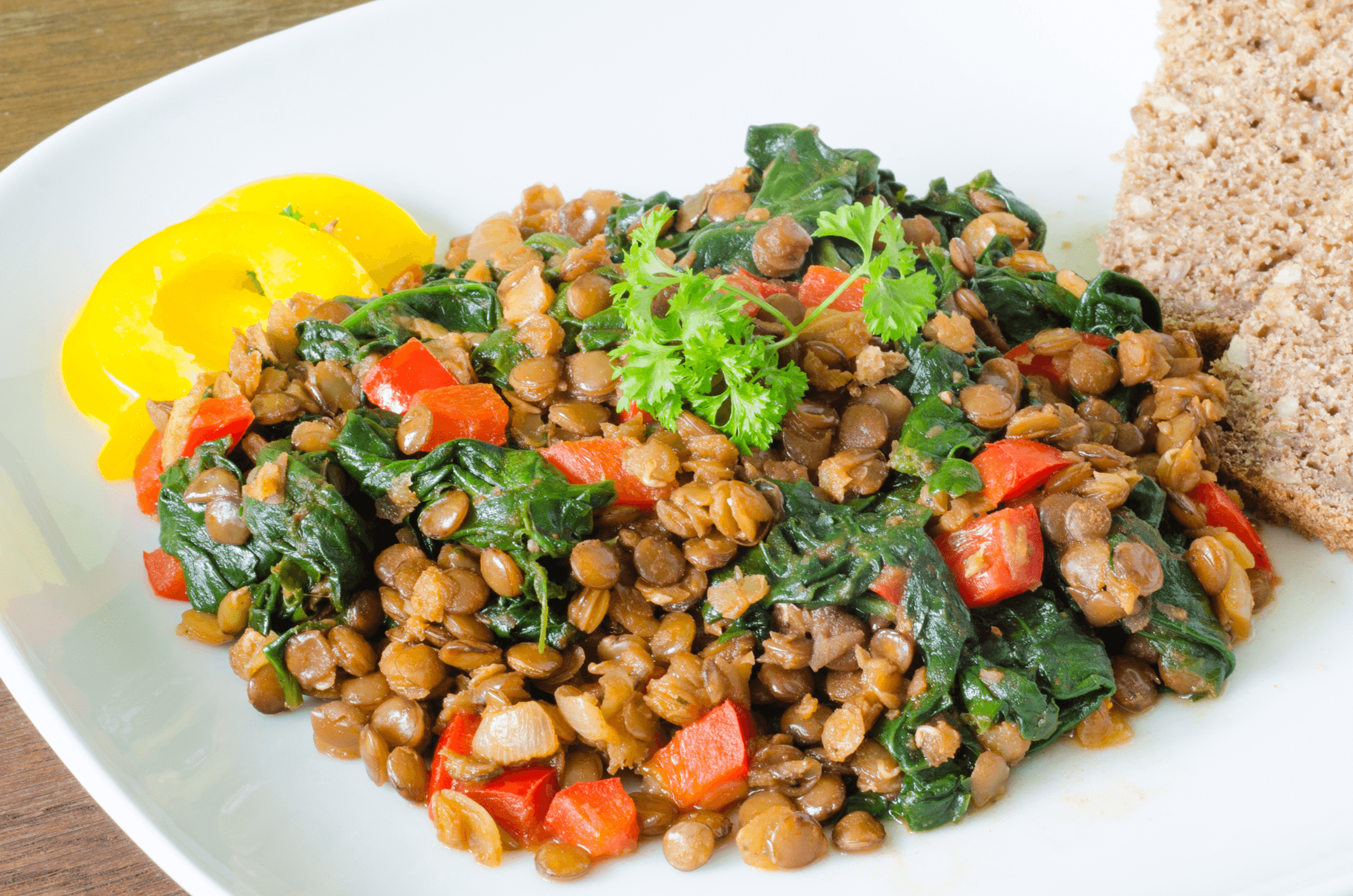 Lemony Lentils with Tomatoes, Kale/Spinach and Coriander