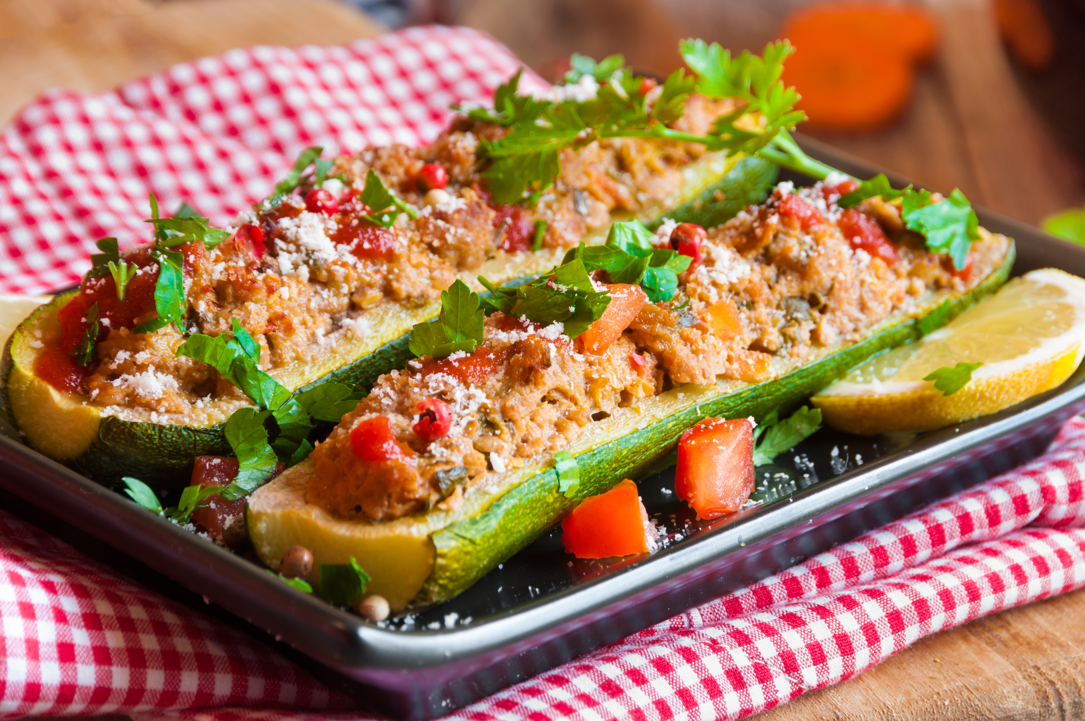 Stuffed Zucchinis 2 Ways – Vegetarian and With Meat
